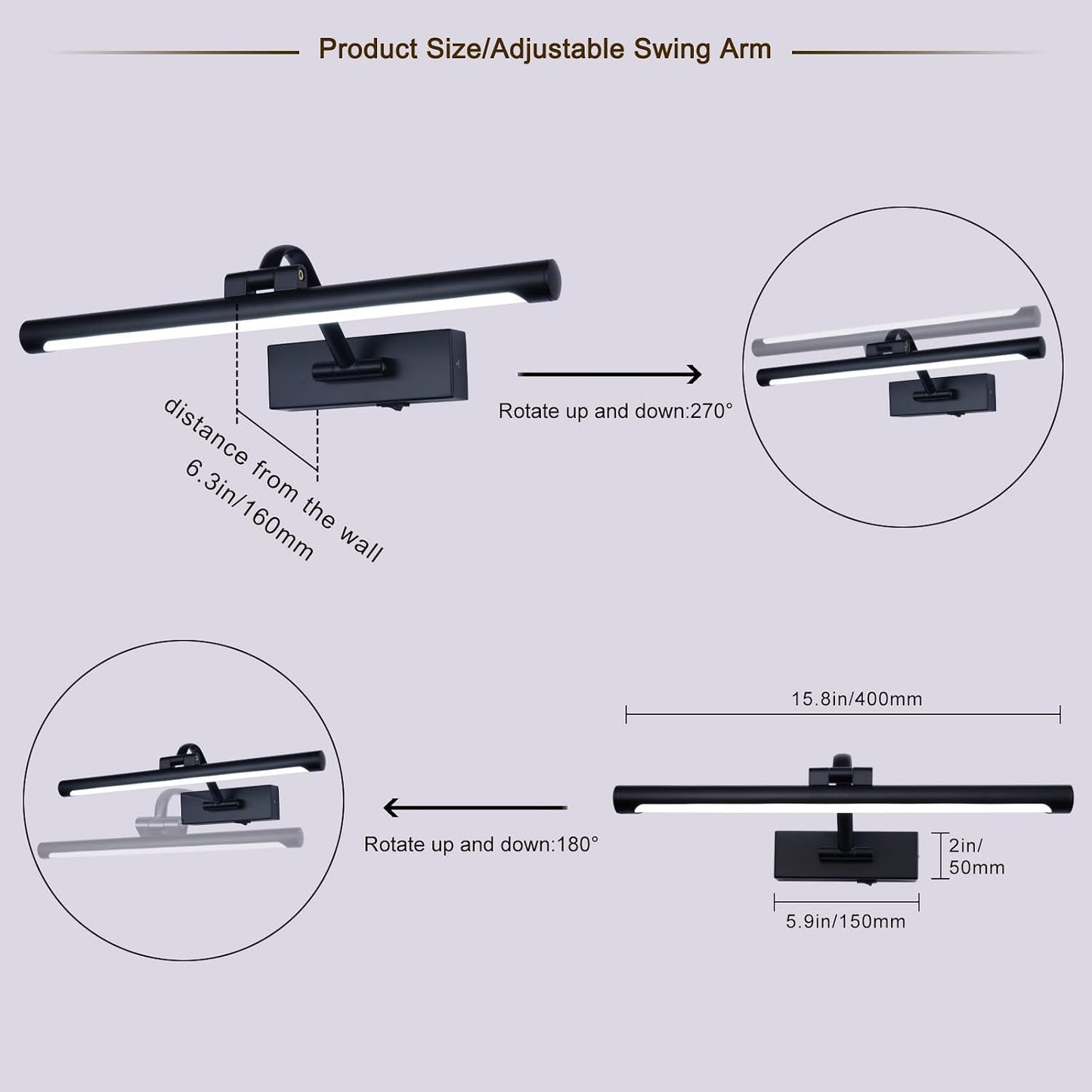 Black Picture Lights Battery Operated 16” Frame light Rechargeable Gallery Lighting Remote Wireless Art Light for