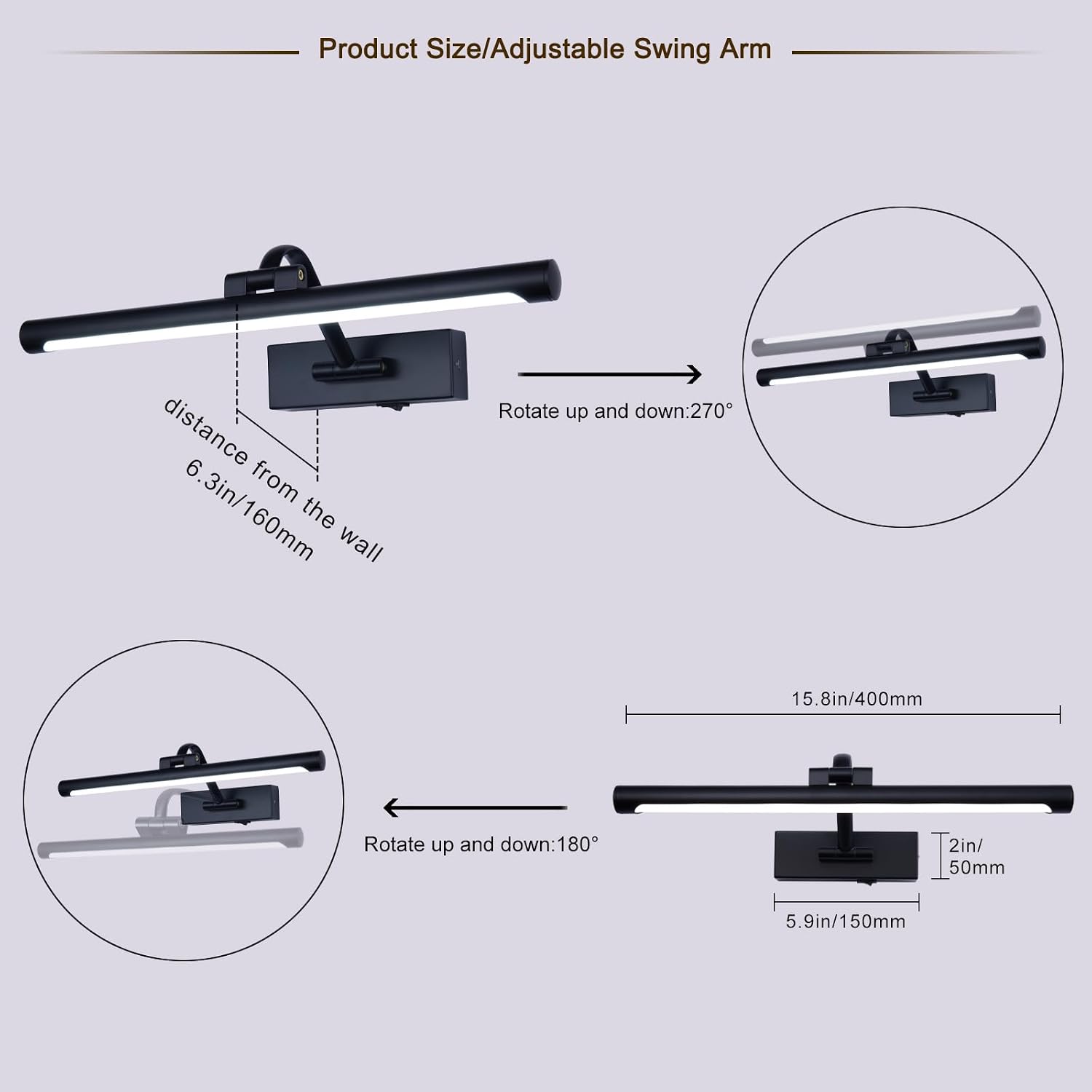 Black Picture Lights Battery Operated 16” Frame light Rechargeable Gallery Lighting Remote Wireless Art Light for