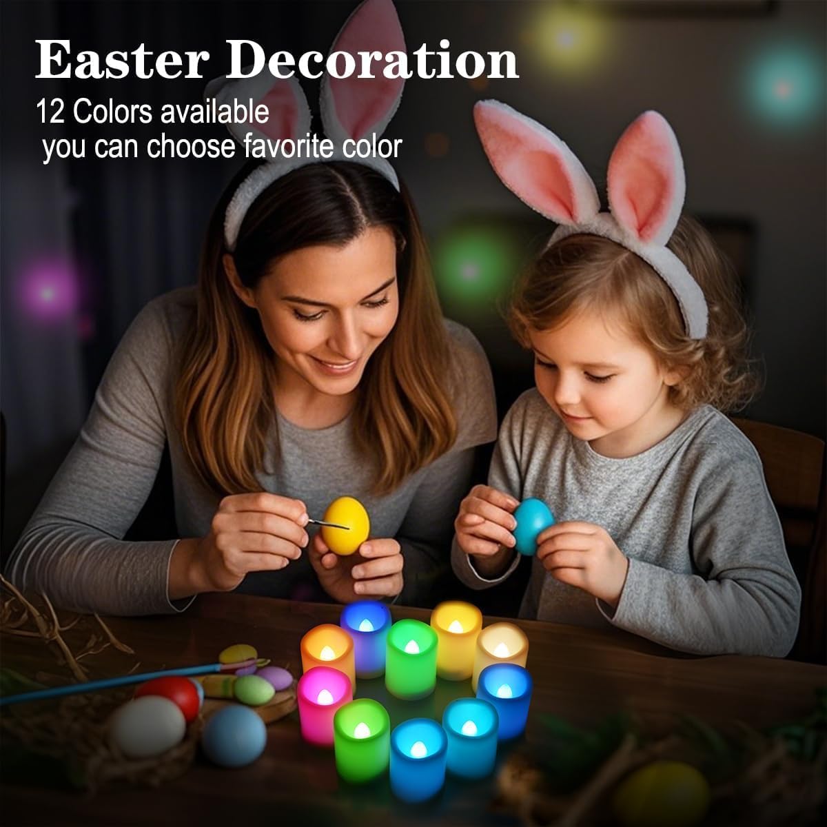 SWEETIME Colored Flameless Votive Candles with Timer-Color Changing Led Tea Light,Battery Operated RGB Votive