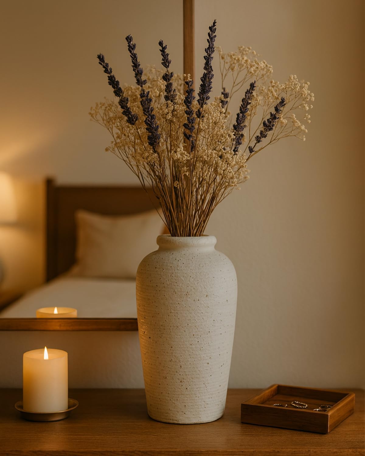 Large Ceramic Rustic Vase / Beige / 11 Inch