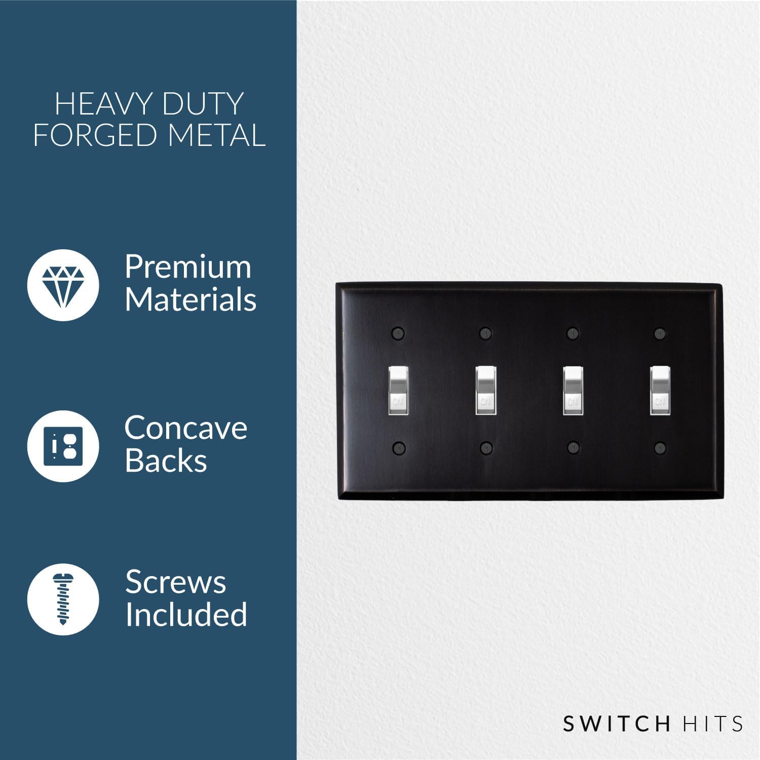 Quad Light Switch Plate GFCI Decorative Wall Plate Outlet Cover | 4 Toggle Oil Rubbed Bronze Electrical Faceplate