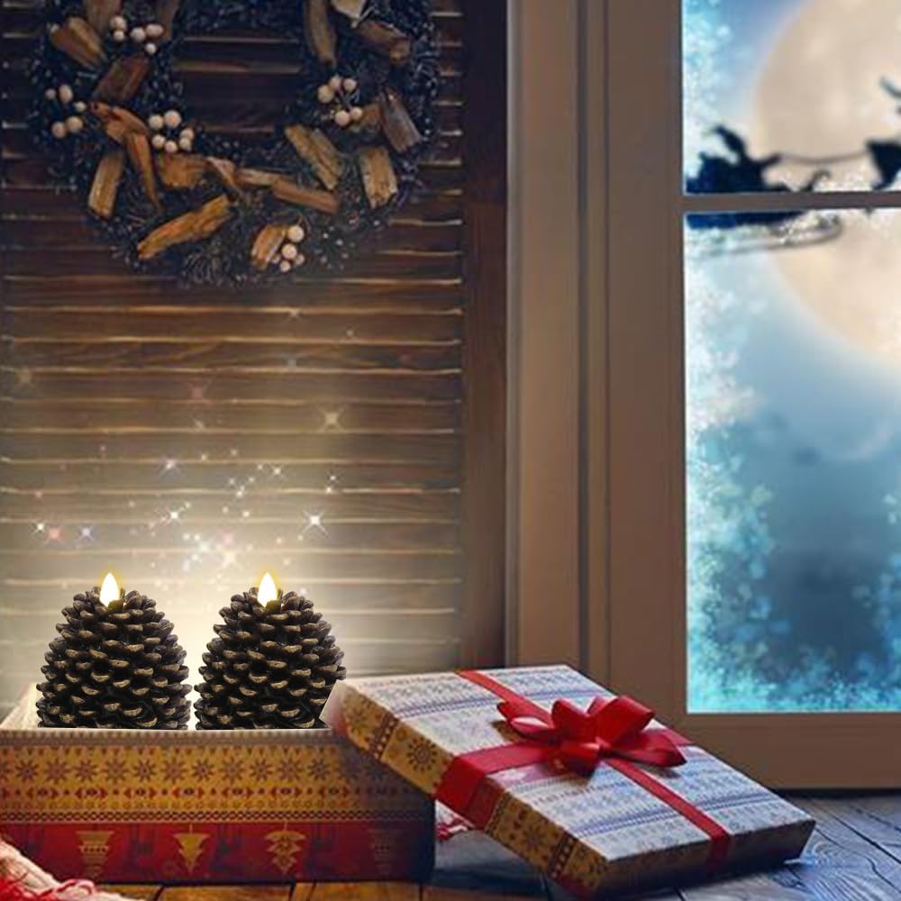 Wondise Flameless Candles with 6H Timer Battery Operated | Flickering Real Wax Pine Cone Candles for Holiday Christmas