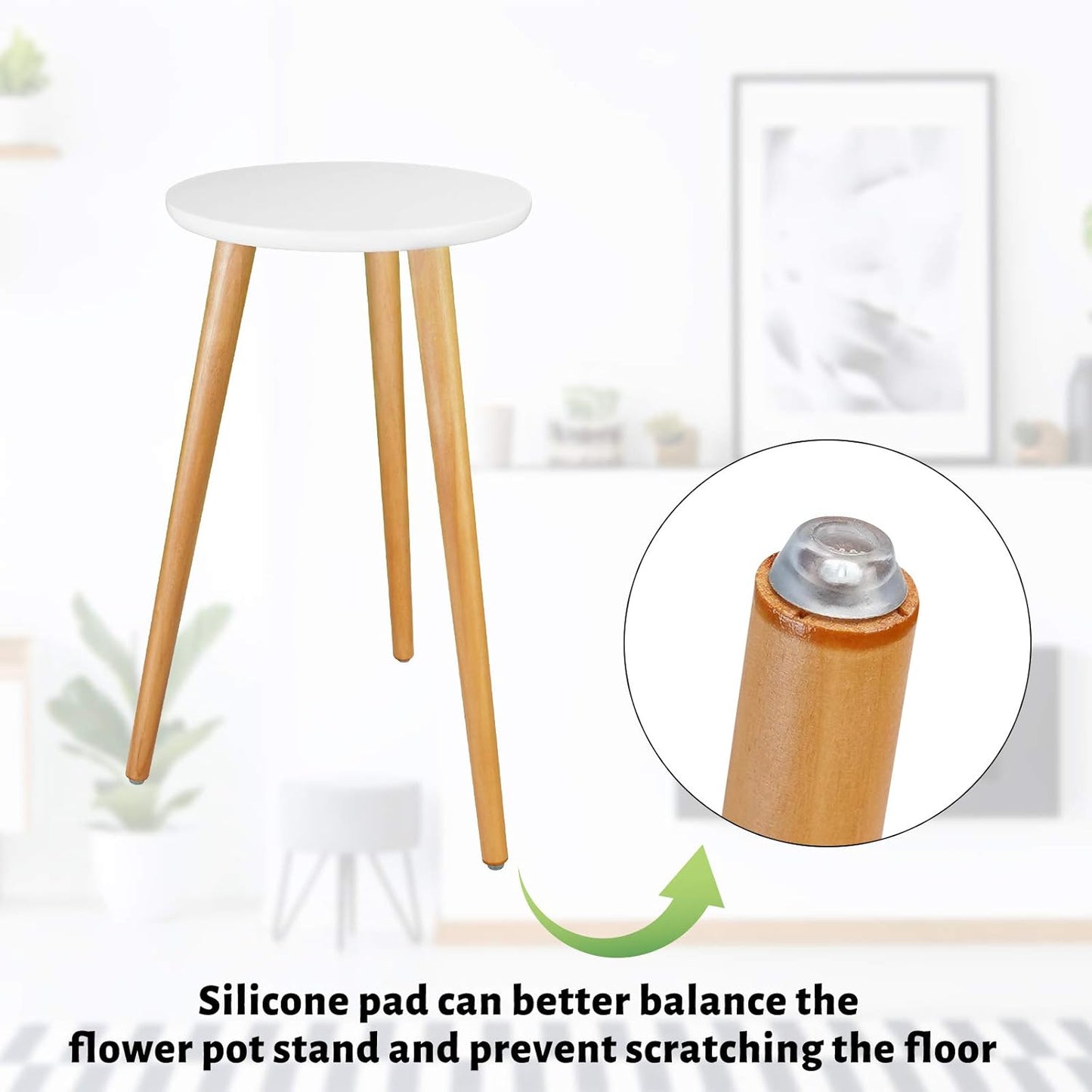 Indoor Plant Stand - Mid Century Wooden Plant Table, Tall Holder for Flower Pots, Small Round End Table (A3-White