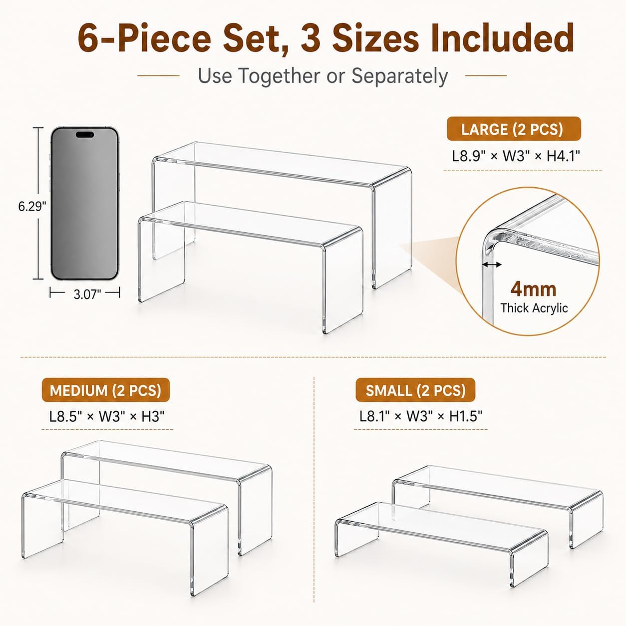 Rectangle Display Stand for Figures / Transparent / Set of 6