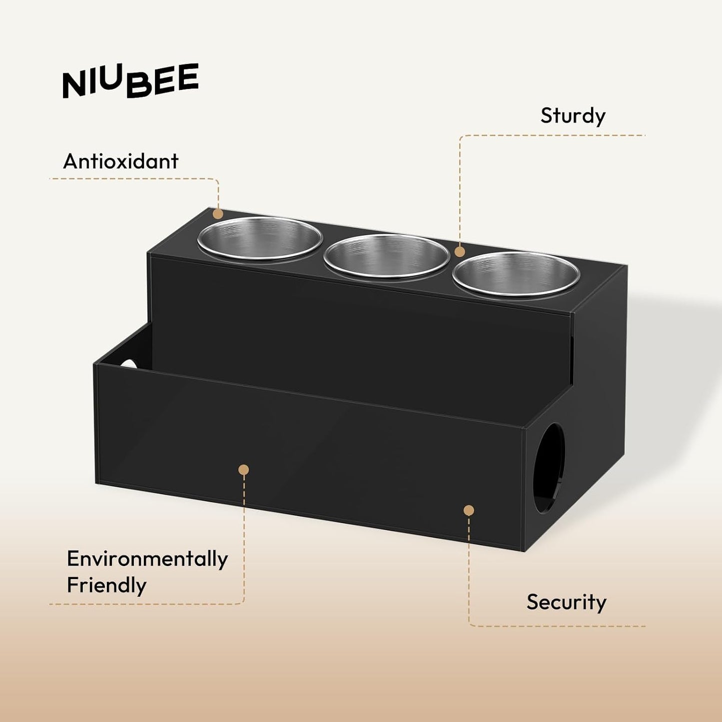 NIUBEE Acrylic Hair Tool Organizer,Hair Dryer Holder Countertop with 3 Cups | Black, Hot Tools Organizer, Hair Blow