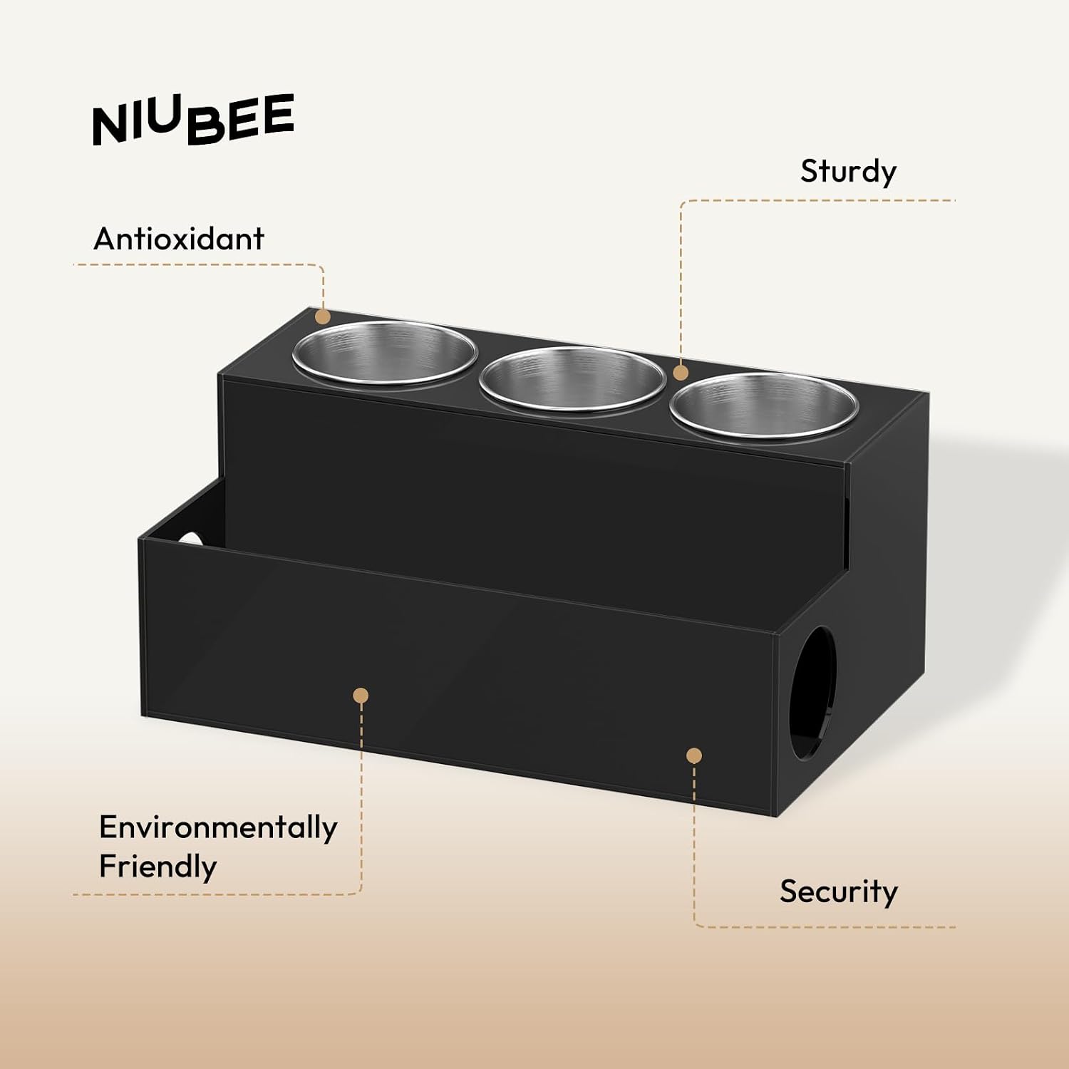 NIUBEE Acrylic Hair Tool Organizer,Hair Dryer Holder Countertop with 3 Cups | Black, Hot Tools Organizer, Hair Blow