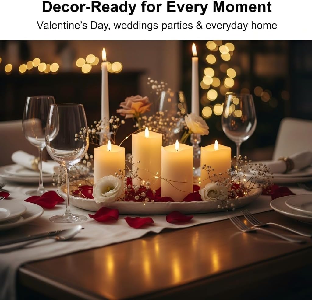 Real Wax Flameless Candles with Remote, 3 x 6 LED Pillar Candles | Flickering Battery Operated Candles with Timer