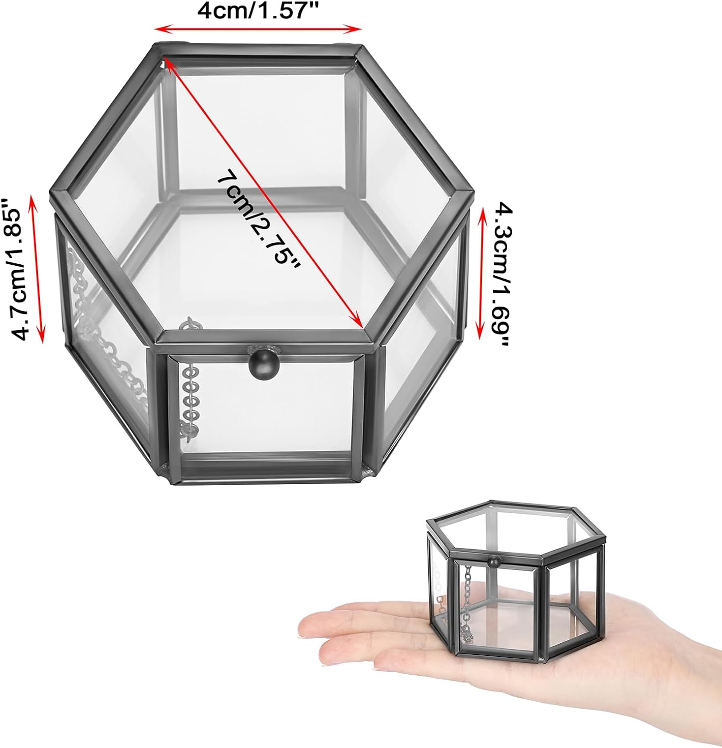 Hexagonal Jewelry Display Organizer Keepsake Box Home Decorative Box Case / Small / Black