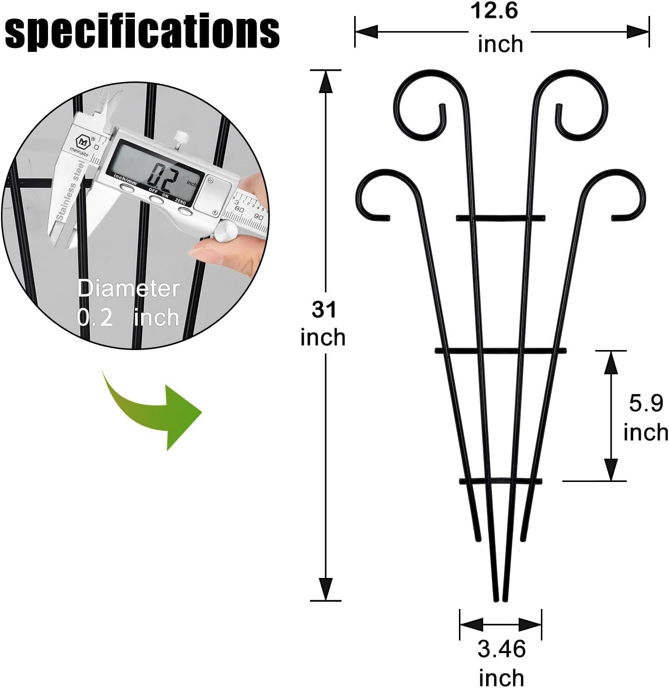 2 Pack 31 Inch Black Coated Wave Pot Metal Trellis Stakes for Climbing Plants Patio Plant Support for Outdoor,Rose