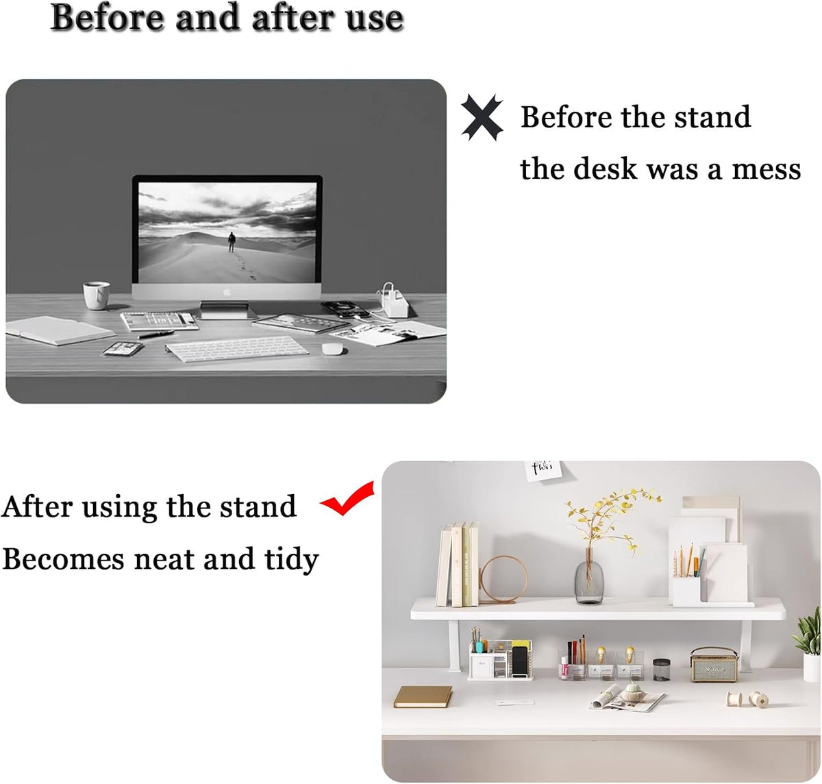 39.4x7.8 in Clamp on Desk Shelf, Adjustable Floating Desks Shelf Space Saving Desktop Extender Storage Organizer for