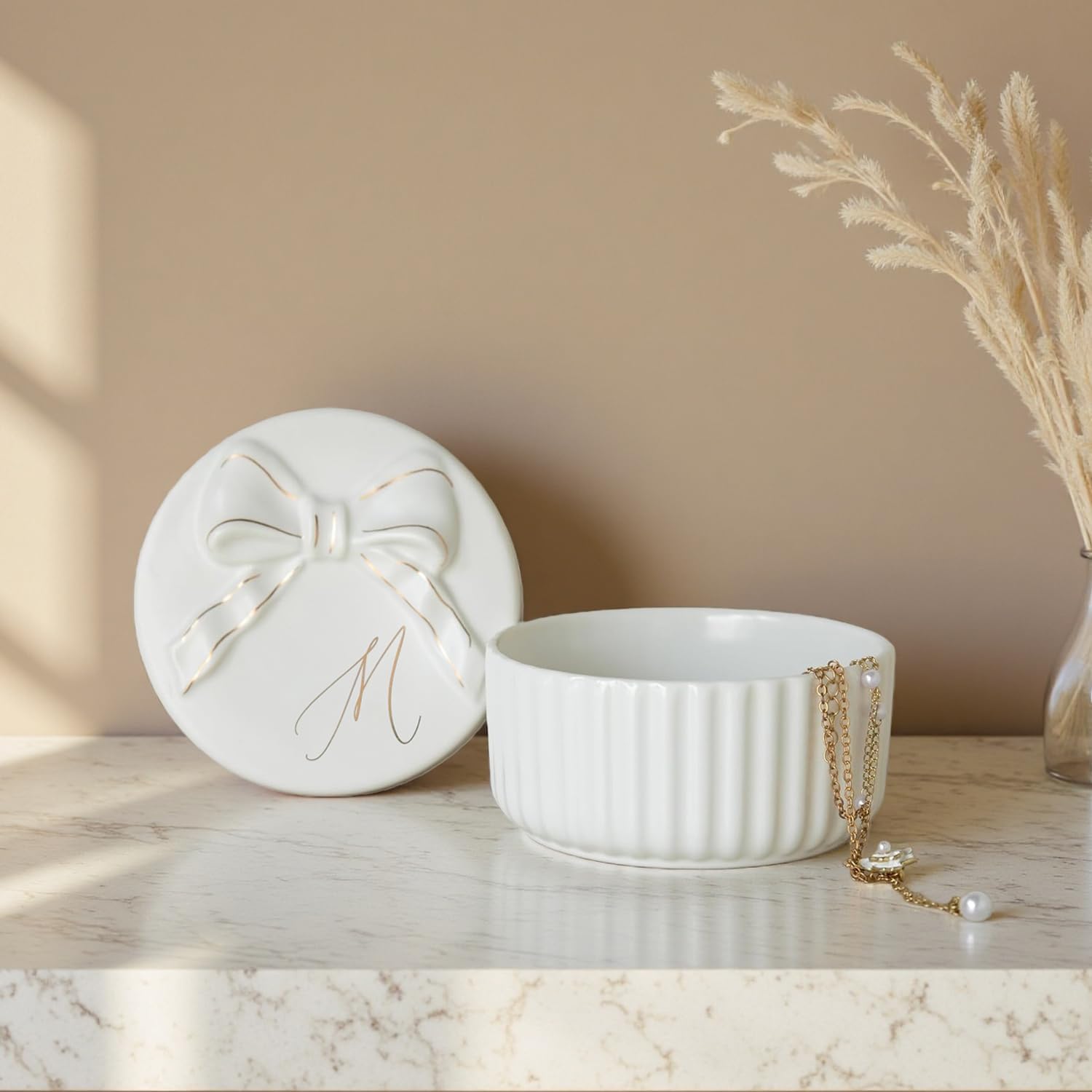 Monogram Ceramic Jewelry Box / M