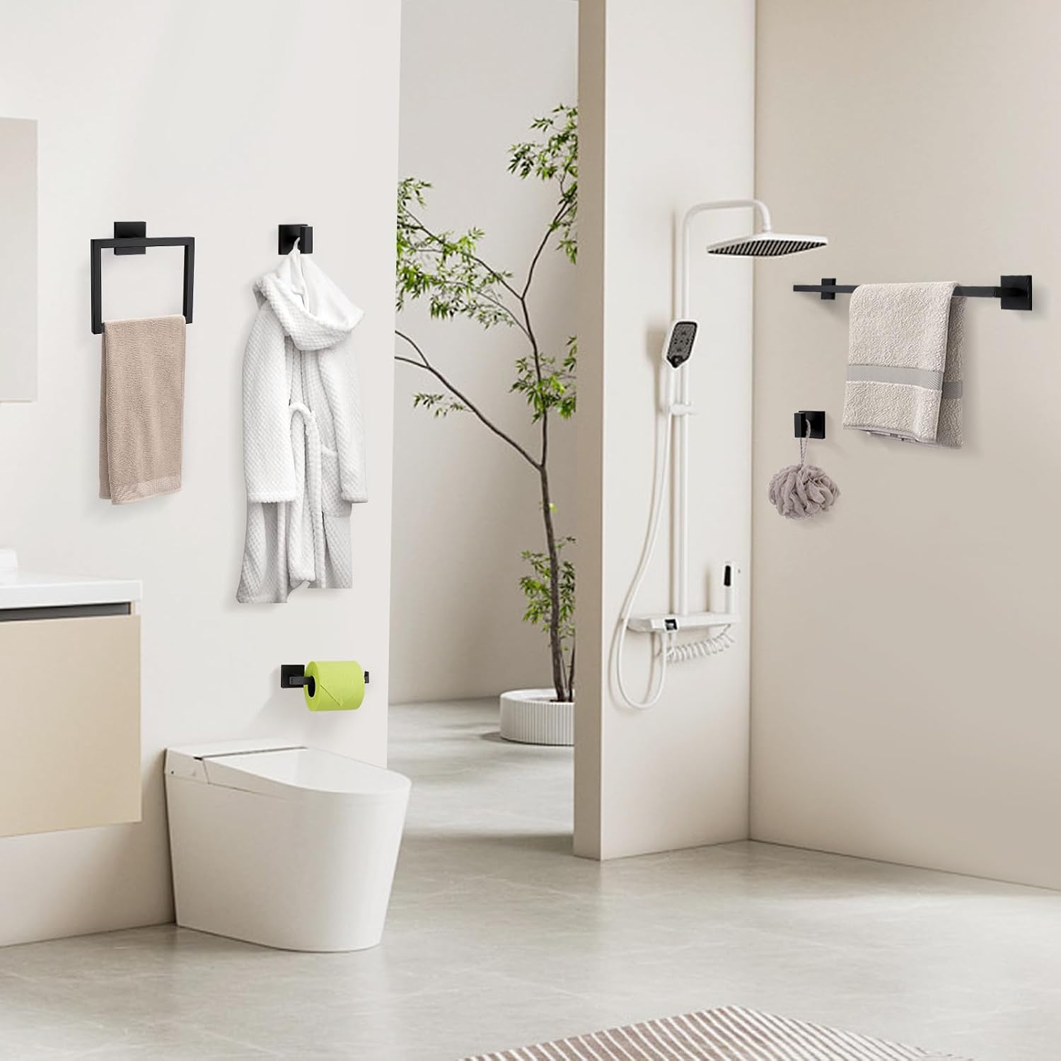 YACVCL Matte Black Towel Bar Set 10-Piece Bathroom Hardware Accessories Set,Black Bathroom Towel Holder Set 23.6 Inch