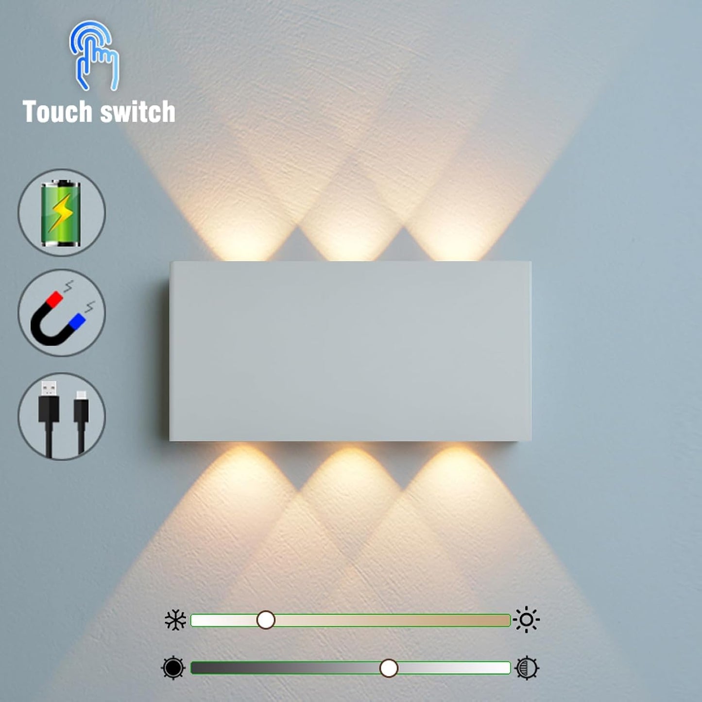 Shelprojsu 2 Pcs LED Magnetic Wall Sconce Lights,5000mAh Wireless Bedside Wall Light USB Rechargeable Reading Wall