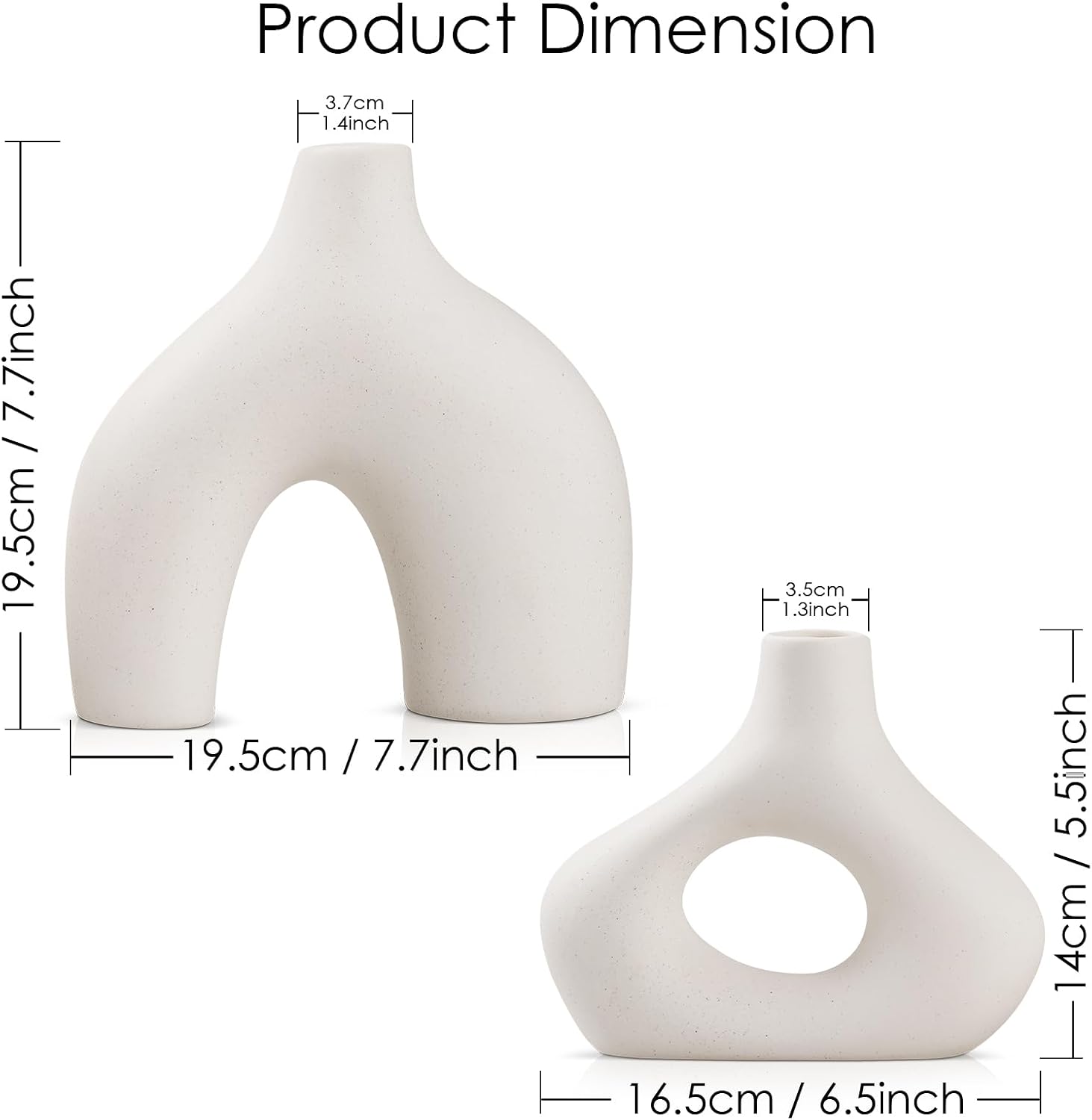 Ceramic Vase / Ceramic Hollow Donut Vase / White / Set of 2