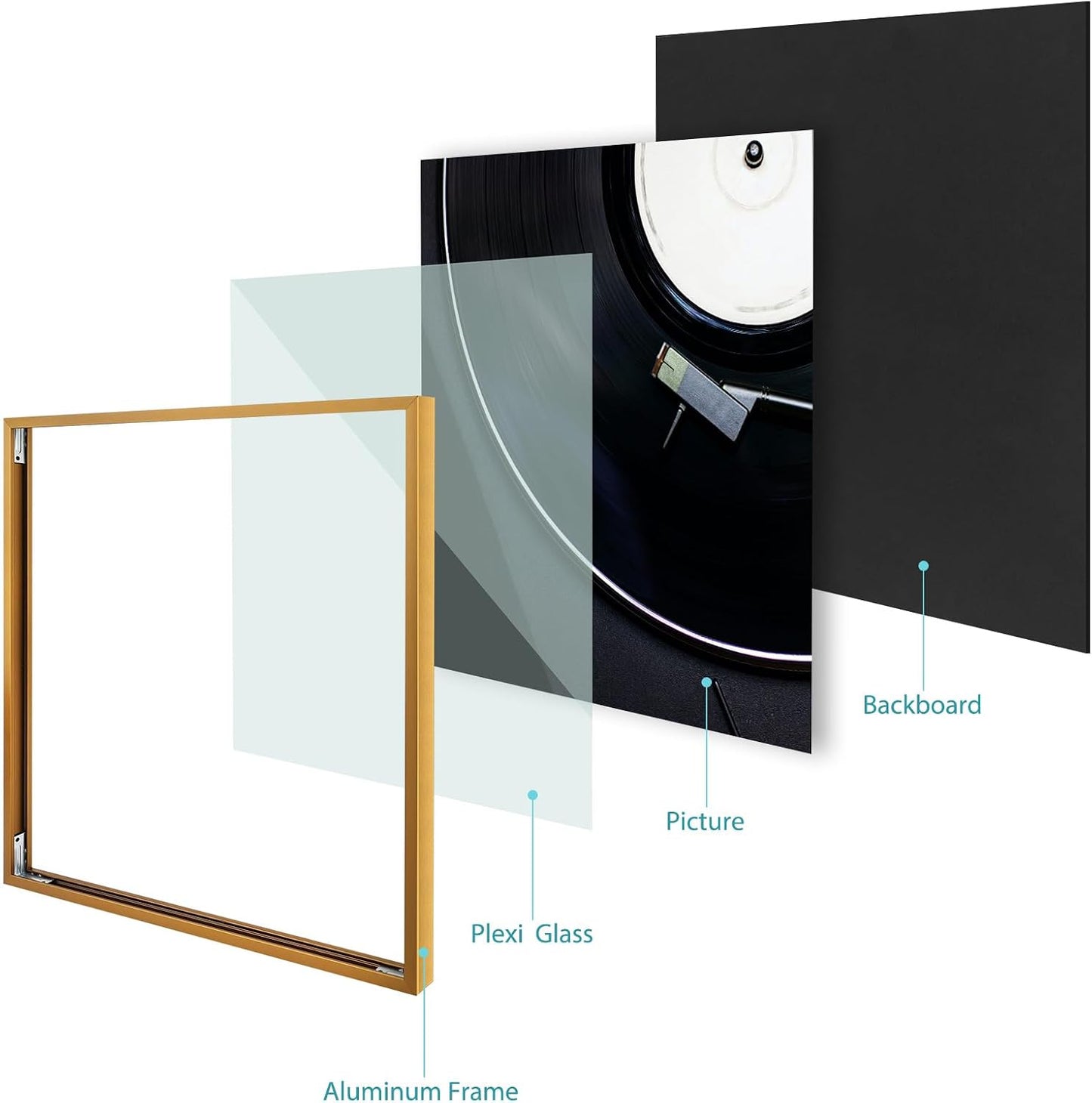 Golden State Art 12.5x12.5 Bronze Aluminum Album Frame 5 Pack | Brushed Metal Vinyl Record Frame for 12'' Album Cover