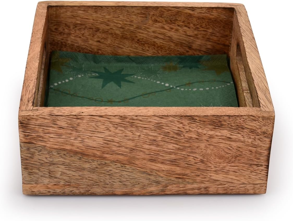 Square Burning Finish Mango Wood Napkin Holder For Restaurant Decor Kitchen Bar / 7.5 x 7.5 x 2.75