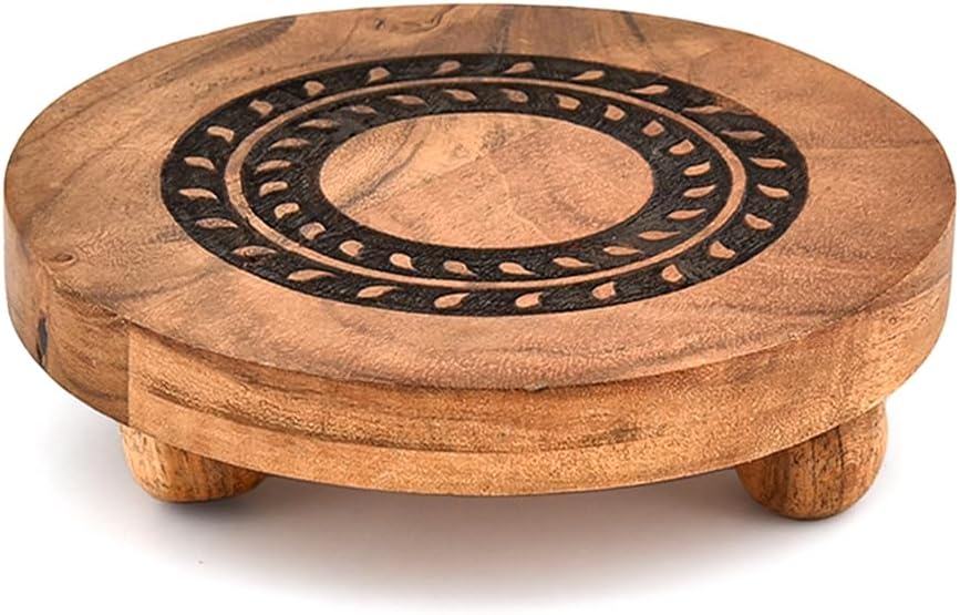 Pedestals Acacia Wood Round Vintage Display Stand / 6 x 6