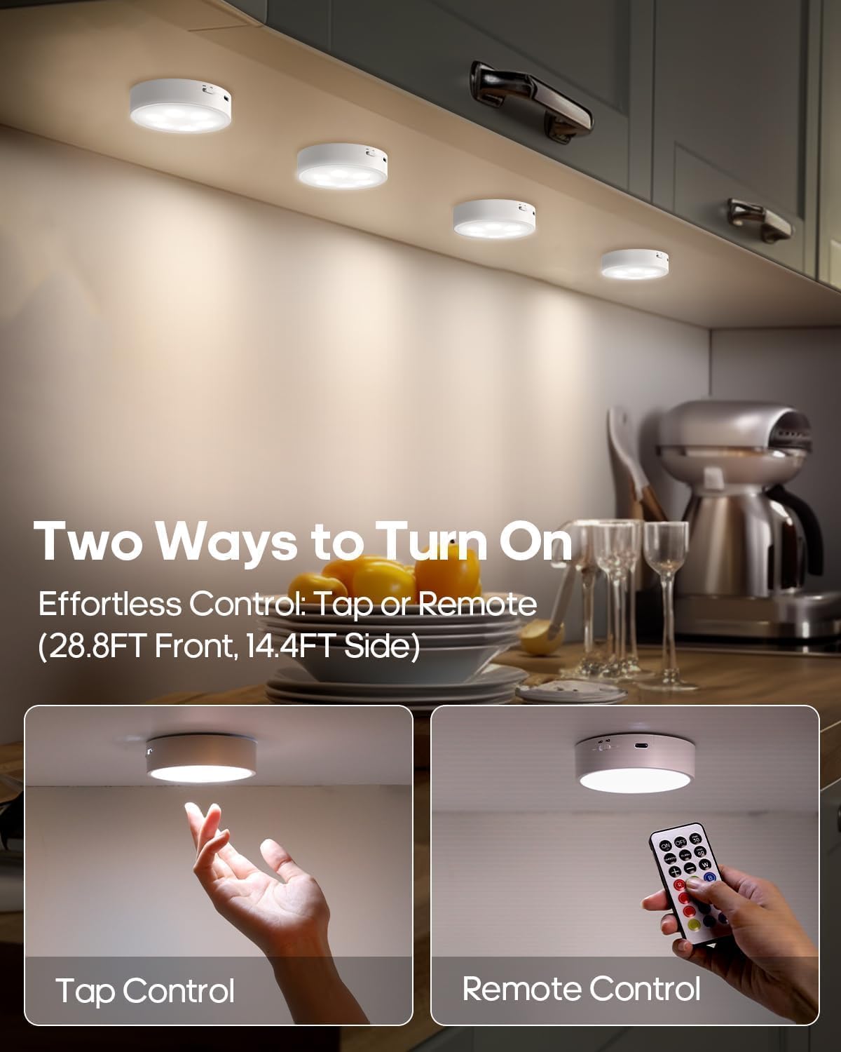 Puck Lights with Remote, Rechargeable White&13 RGB Colors Tap Lights, 6Pack | Under Cabinet Lights with Dimmer and
