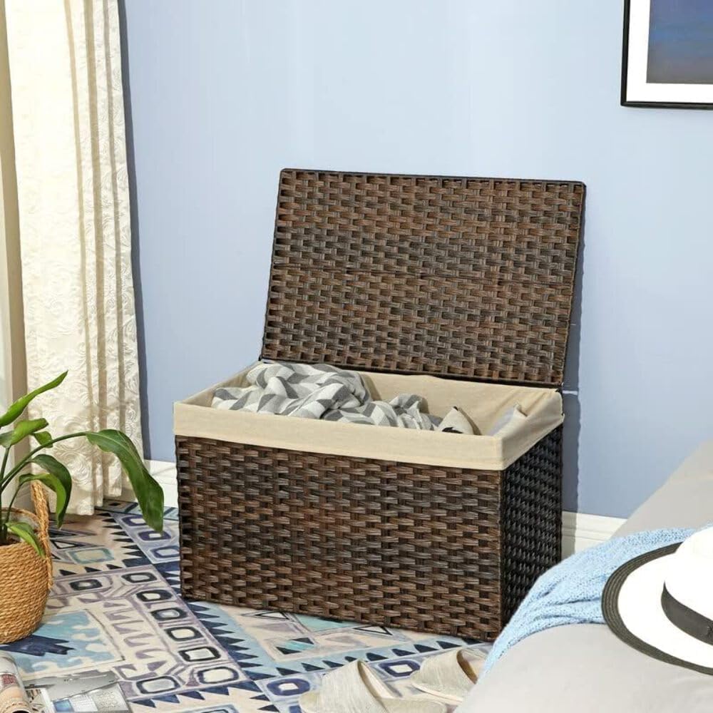 Metal Frame / Woven Blanket Storage Bin / 160 L / Brown