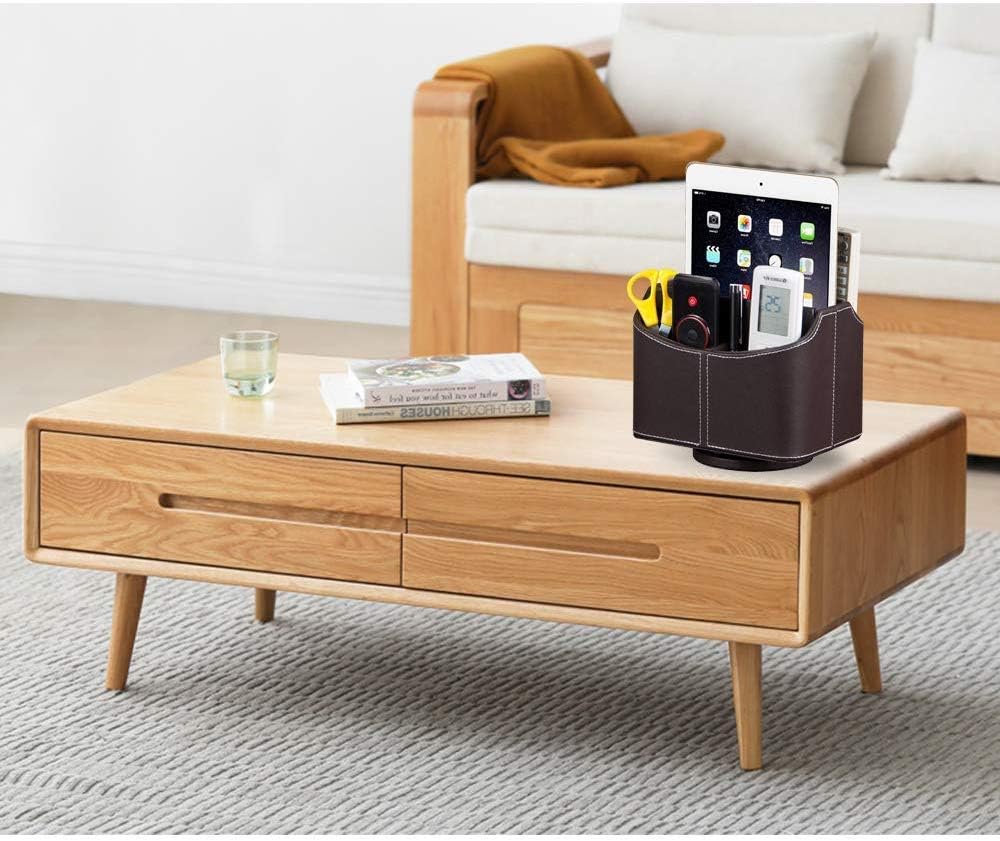 Remote Control Holder PU Leather 360 Degrees Rotatable Desktop Supply Organizer Storage / A Brown