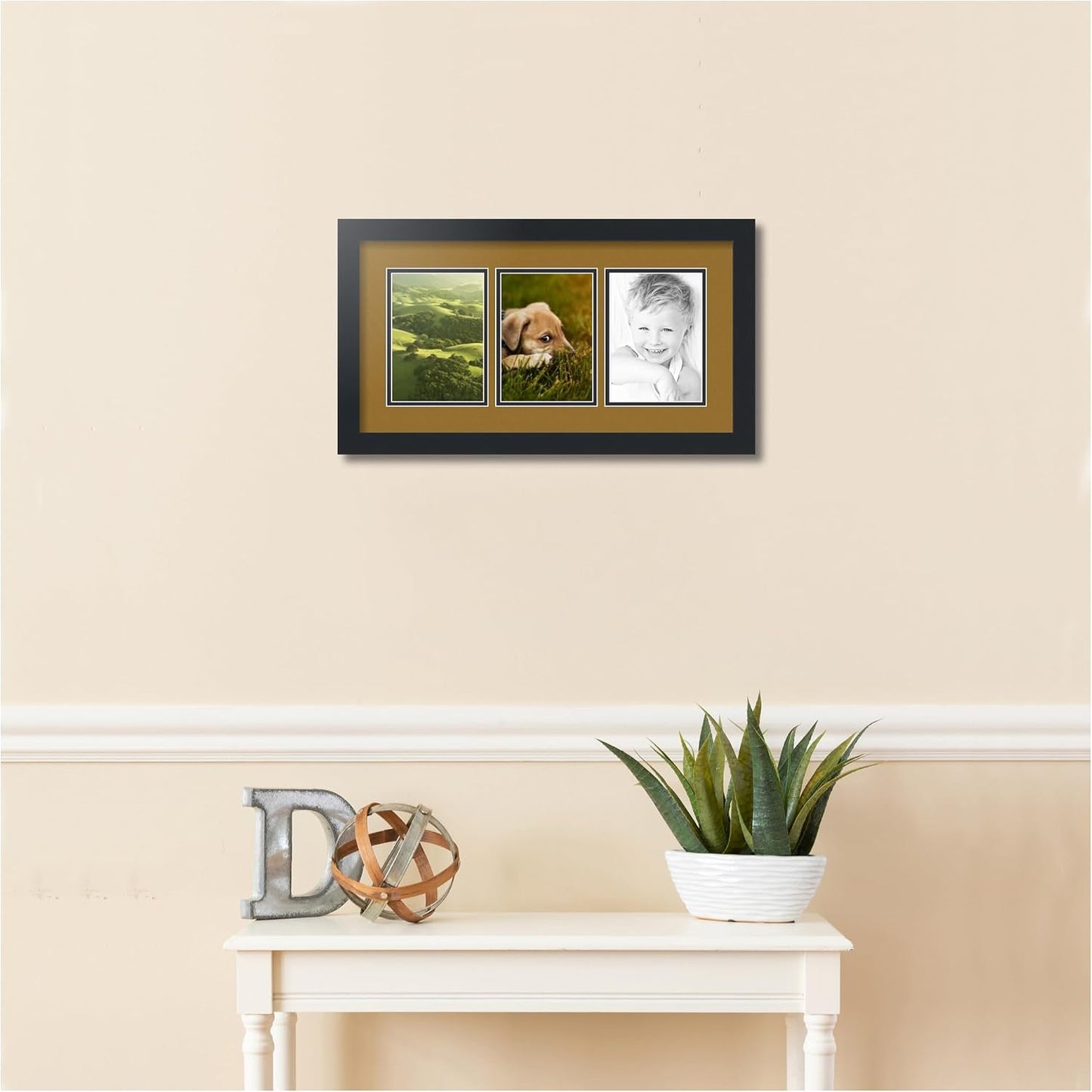 ArtToFrames Collage Picture Frame 3 Opening 3-5x7 Photo Frame | Made in USA | Black Frame El Dorado and Black Mats