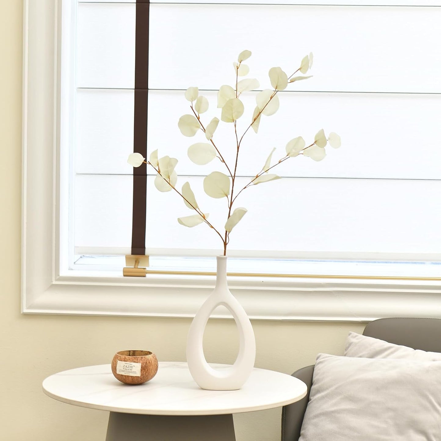Artificial Eucalyptus Stems Long 33" Fake Eucalyptus Leaves Branches / Cream White*3 / Set of 3