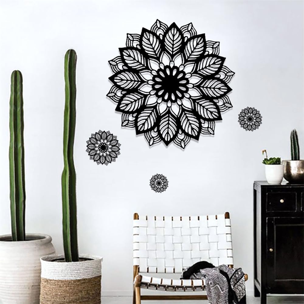 Large Mandala Wall Decals Flower Wall Stickers Removable Peel and Stick Bedroom Living Room / Black