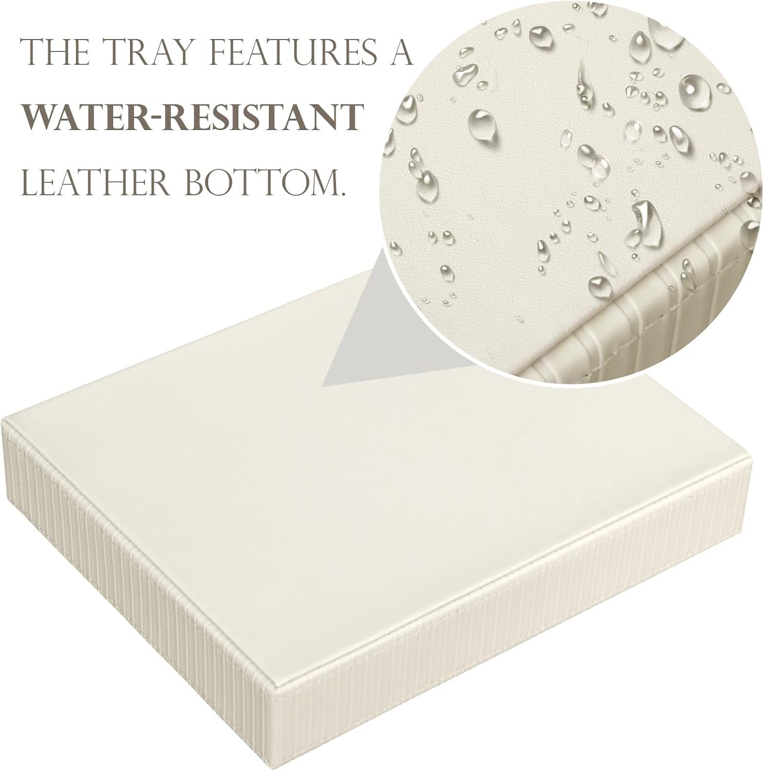 Faux Leather Vanity Tray / Creamwhite Stripe / 10.2 x 8.4 x 1.8