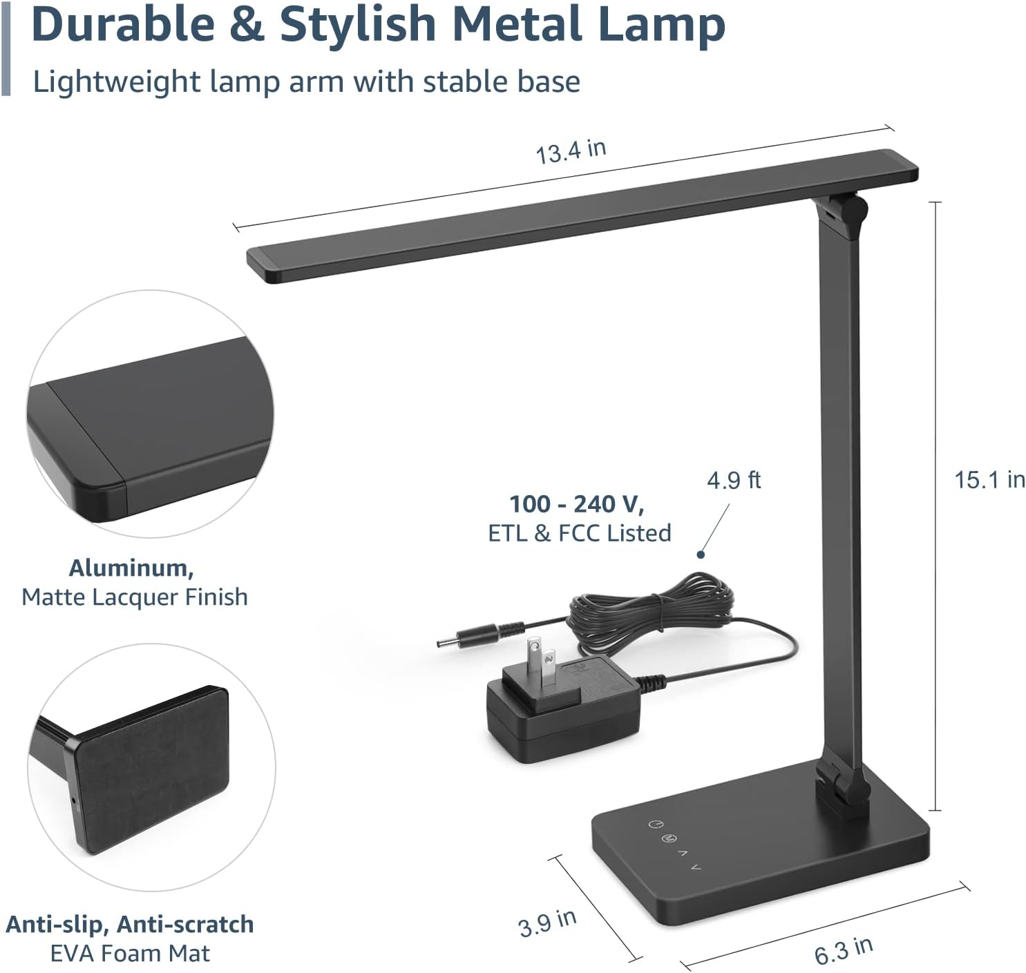 Lepro LED Desk Lamp for Home Office, 9.5W 750LM Touch Desk Light, Black | 5 Color Modes 5 Brightness Level, Eye Caring
