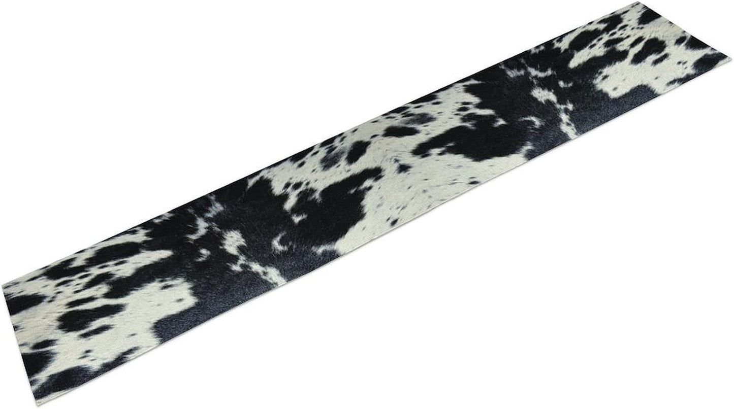 Cow Print Table Runner - Black White Cowhide Western Style Country Farmhouse Patterns Printed Linen for Home Kitchen