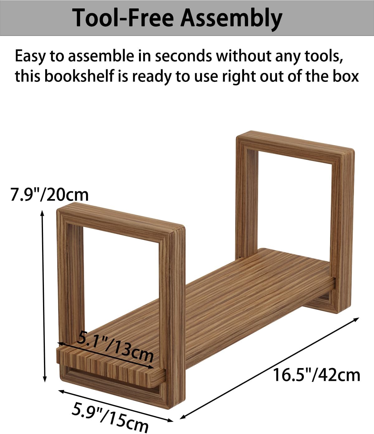 100% Solid Wood Adjustable Desktop Bookshelf, Retro Tabletop Bookshelf, Desk Shelf Holder for Living Room, Home