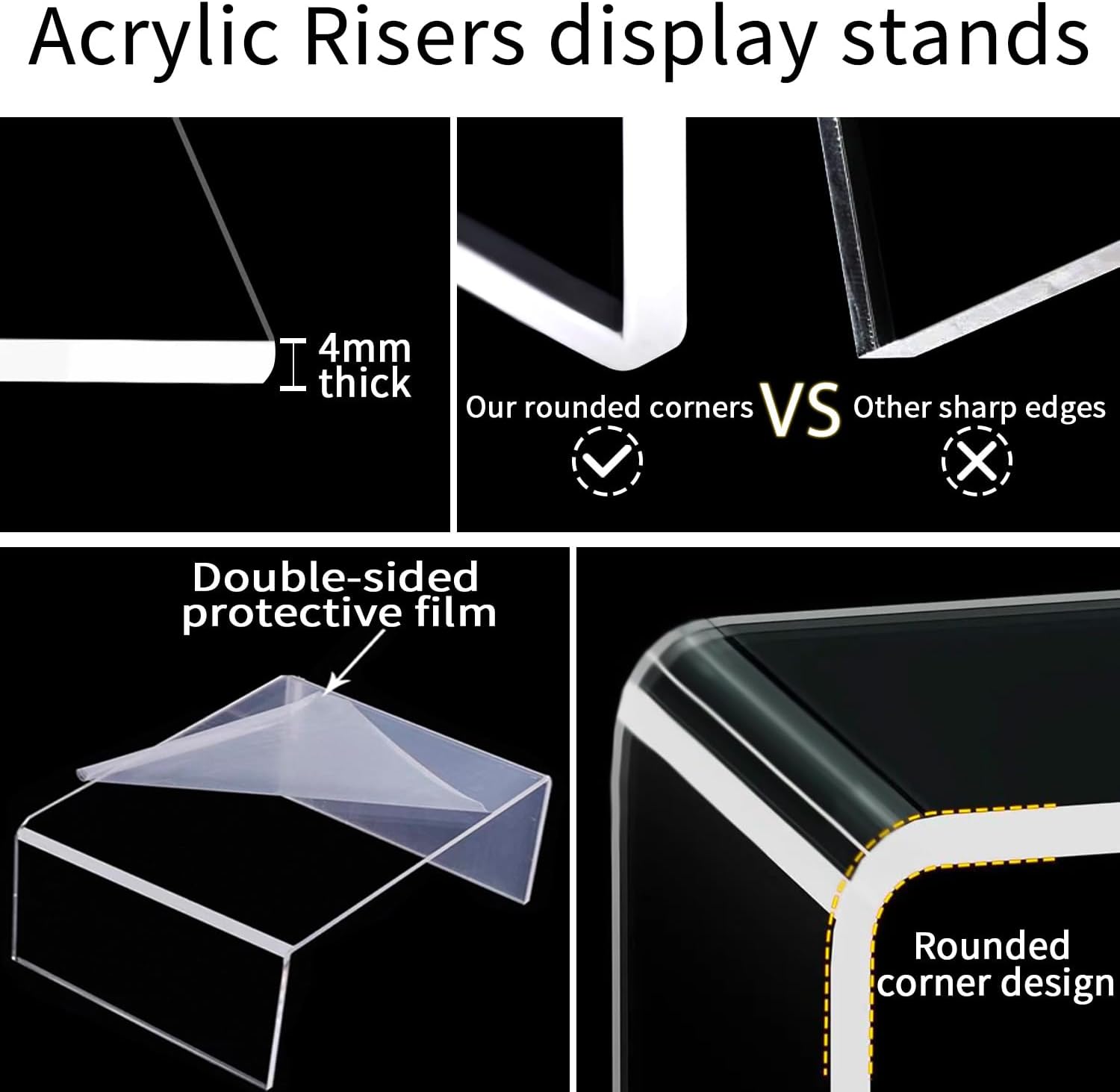 Multi-Size U-Shaped Stands for Retail / Clear / 7 Inch / Set of 5