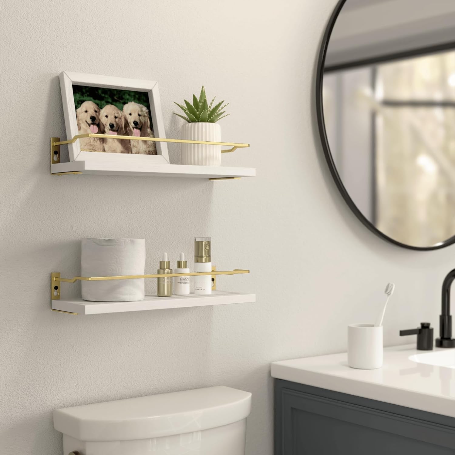 RICHER HOUSE Floating Shelves Bathroom, Small Wall Shelf Over Toilet 2 Set | Wall Mounted Shelves Decor for Bathroom