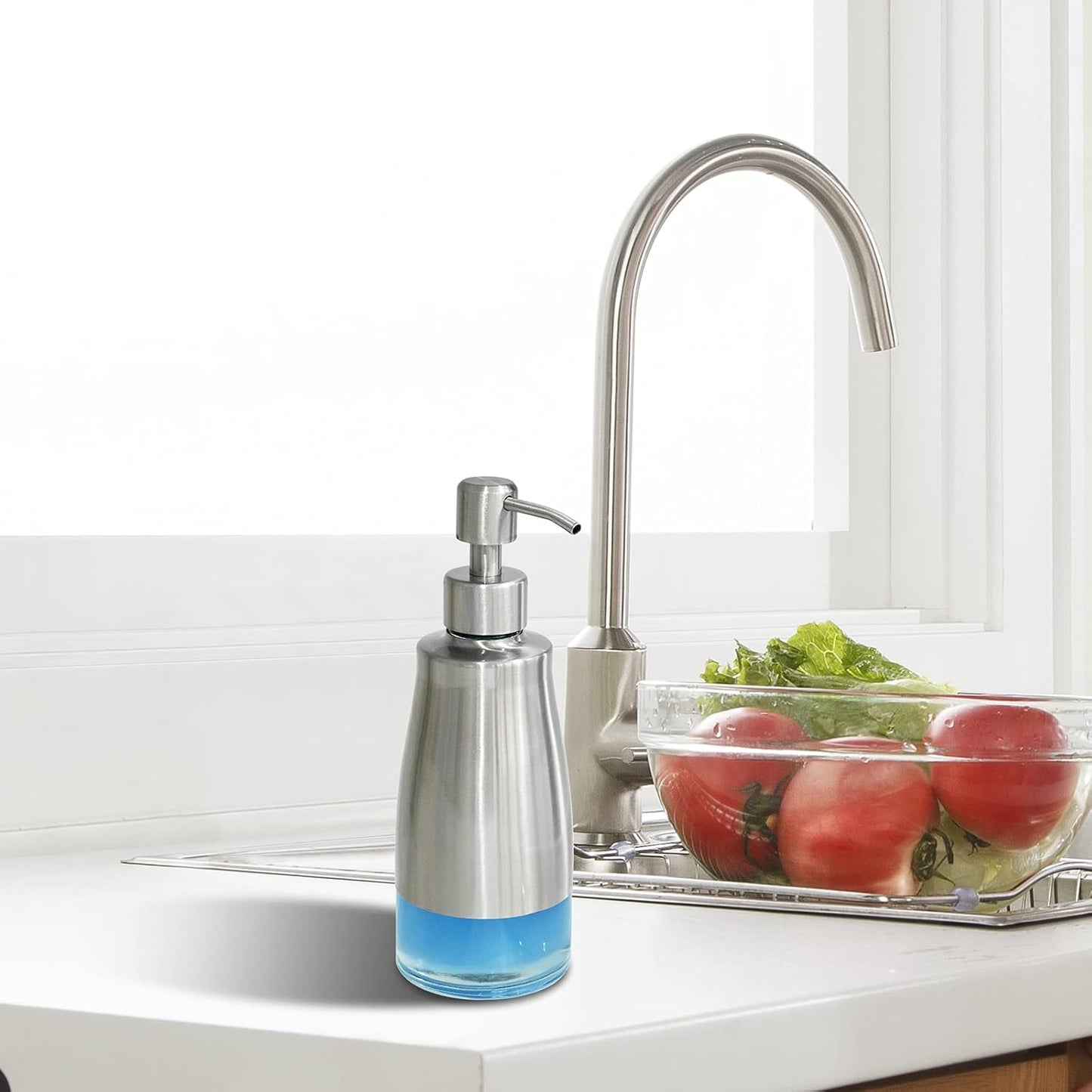 AUMIO 2-Pack Hand Soap Dispenser Set, Stainless Steel Case with Glass Liner | Brushed Nickel Finish | Refillable Design