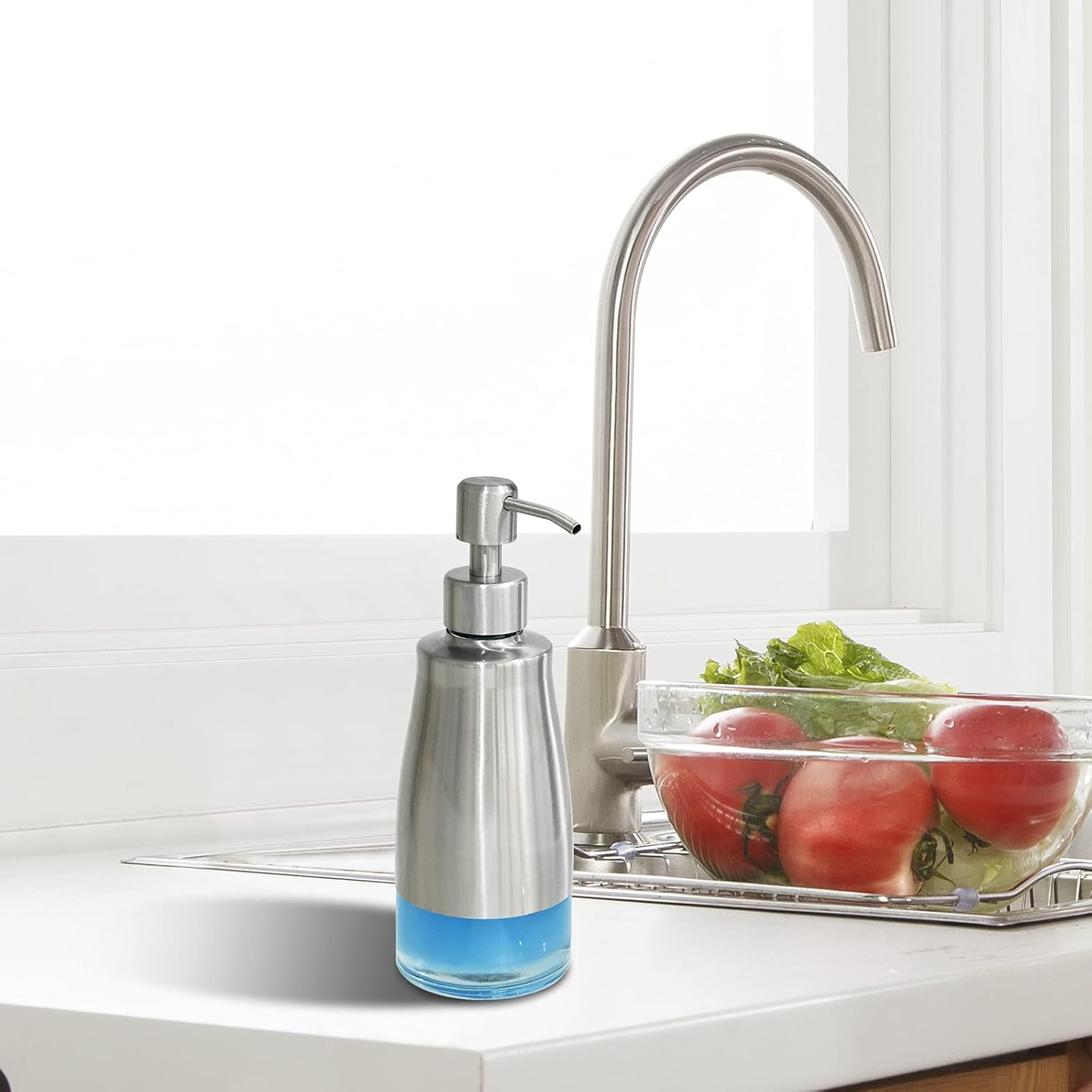 AUMIO 2-Pack Hand Soap Dispenser Set, Stainless Steel Case with Glass Liner | Brushed Nickel Finish | Refillable Design