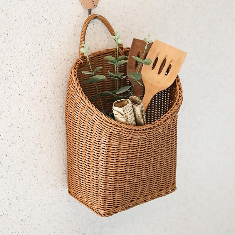 Woven Hanging Wicker Basket for Door / Brown