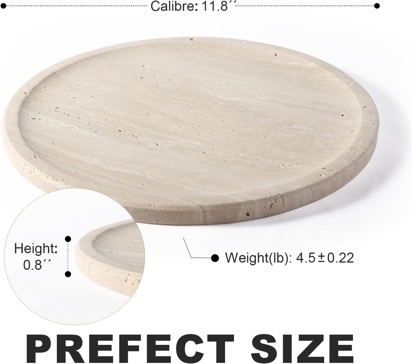 Travertine Tray / Round Serving Tray / Light Beige / 11.8 x 0.8