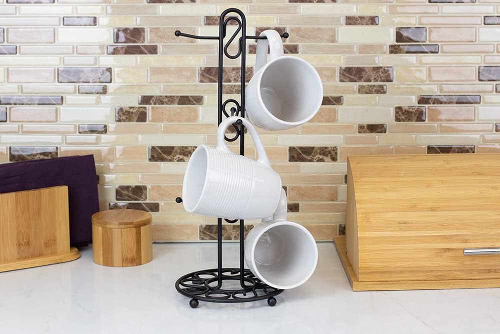 Scroll Design Coffee Mug Holder (Black), by Home Basics | Steel Mug Stand for Any Kind of Mug | Kitchen Organizing Cup