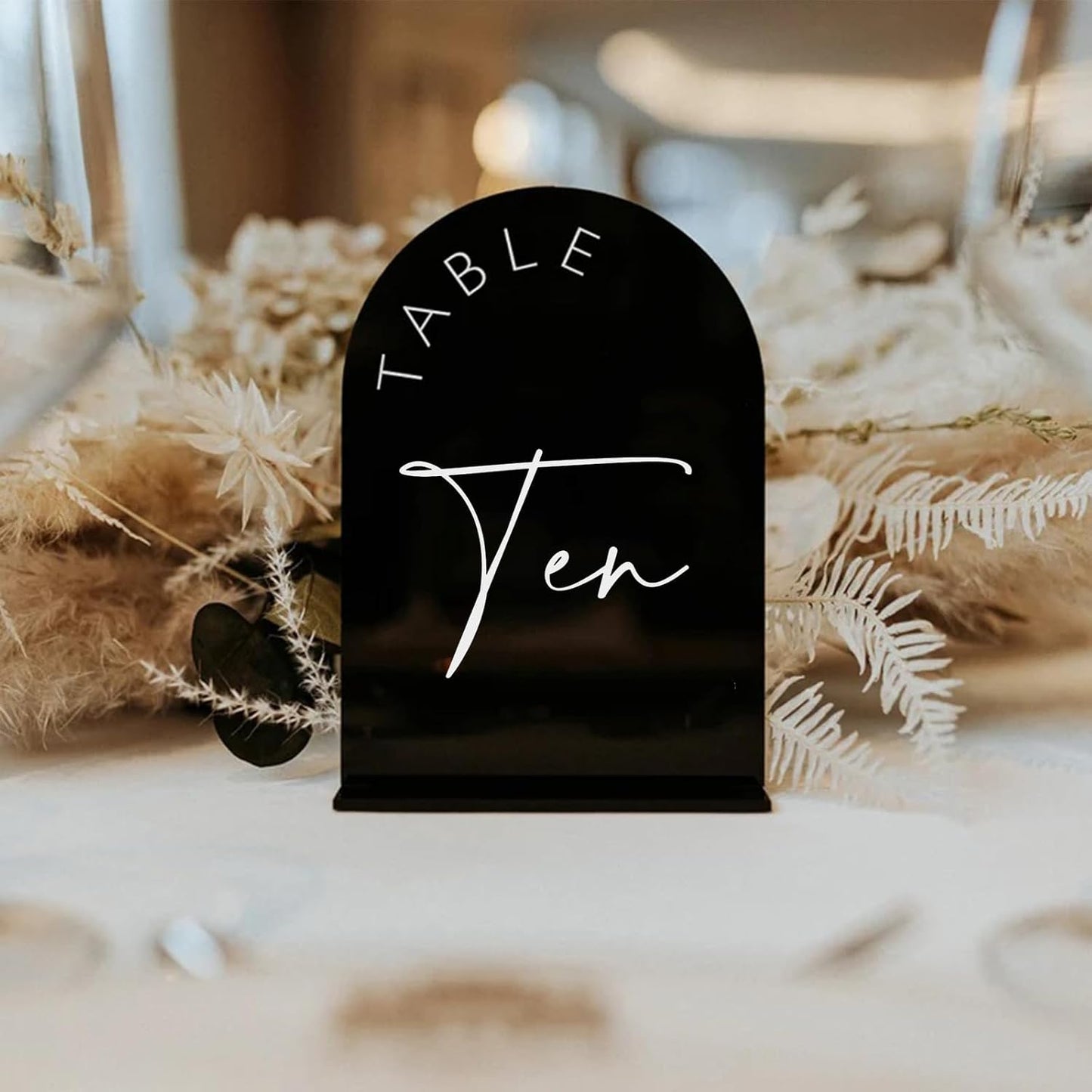 Black Arched Wedding Table Numbers 1-20 with Stands, 5x7 Inch Black Acrylic Arch Sign with Holder, Arch Acrylic Table