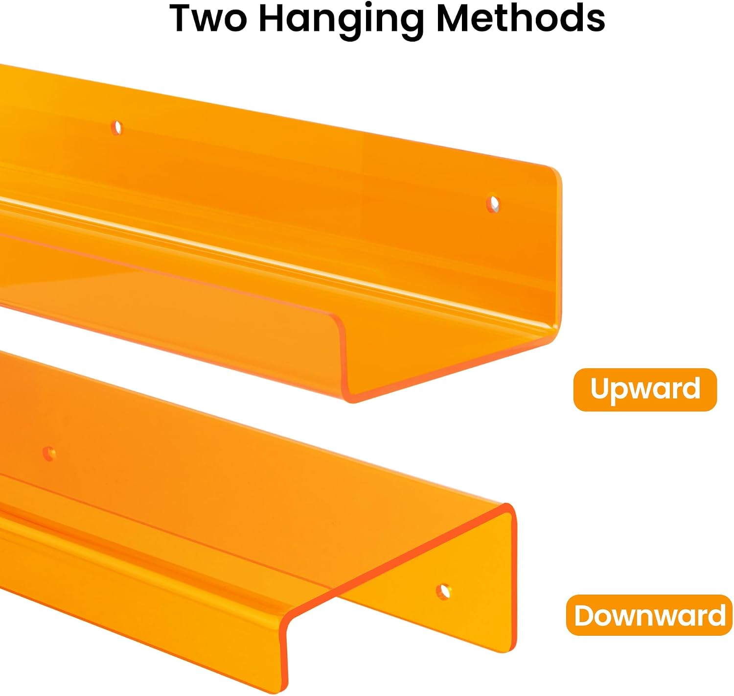 upsimples 4 Pcs 15" Acrylic Shelves for Wall Decor and Display, Orange | Cute Floating Shelf for Perfume, Skincare