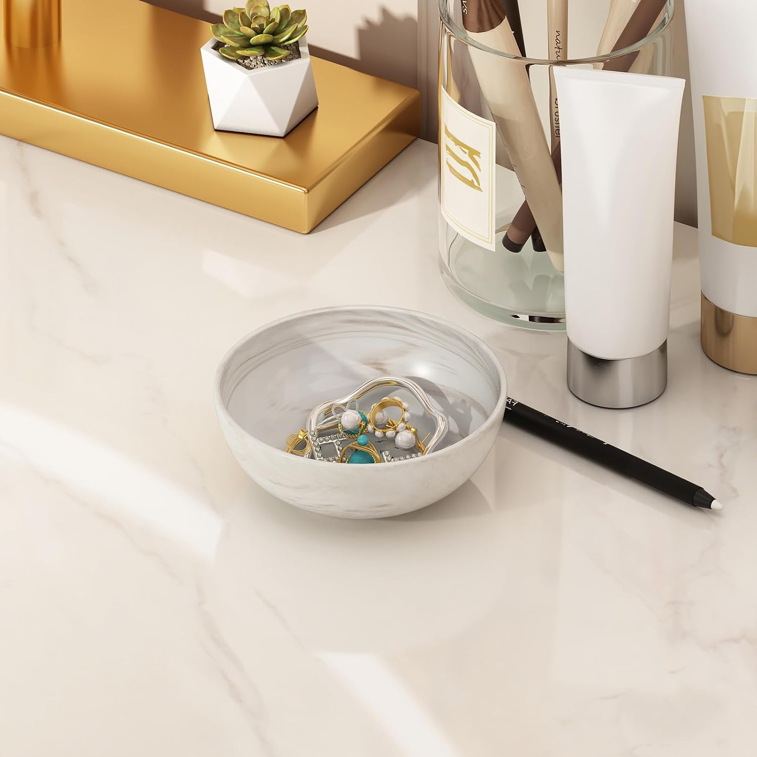 Marble-patterned Ceramic Bowl / 6.1 Inch