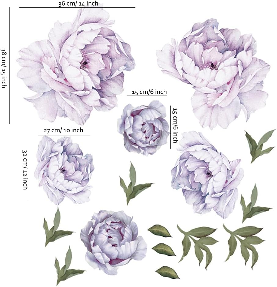 Flowers Wall Decals Backdrop Boho Peony Floral Wall Art Stickers for Girls Bedroom Living / Purple