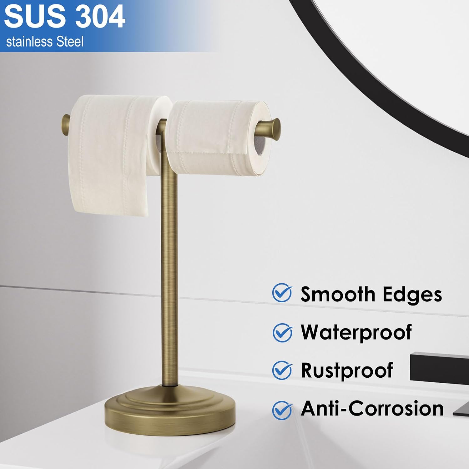 RUMOSE Antique Brass Hand Towel Holder Stand Countertop Towel Rack | 13 Inch Bathroom Kitchen Vanity T-Shape Towel