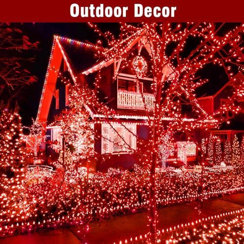 100FT Red Christmas String Lights, Green Wire LED, Plug-in Indoor Outdoor