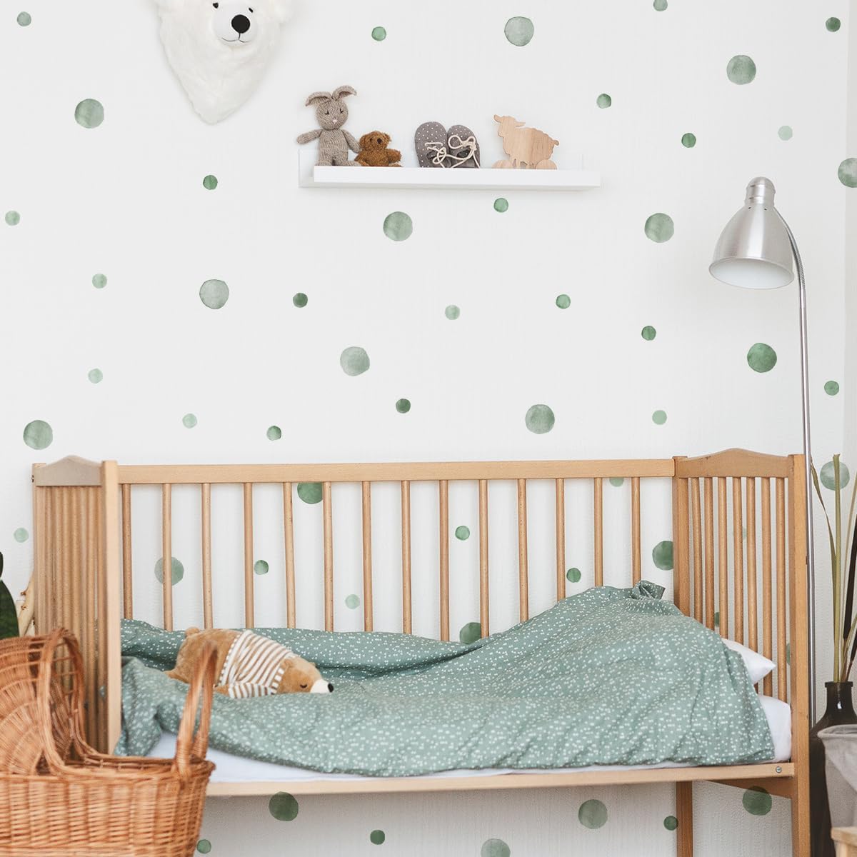 Boho Rainbow Dots Wall Stickers / Green Watercolour Polka Dot Wall Stickers / Set of 330