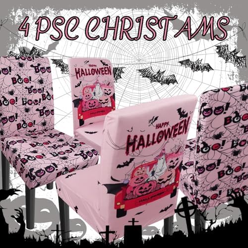 Halloween Chair Covers Set of 4 Ghost Dining Chair Covers for Party Kitchen Removable Seat Cover for Chairs Halloween Decorations Indoor