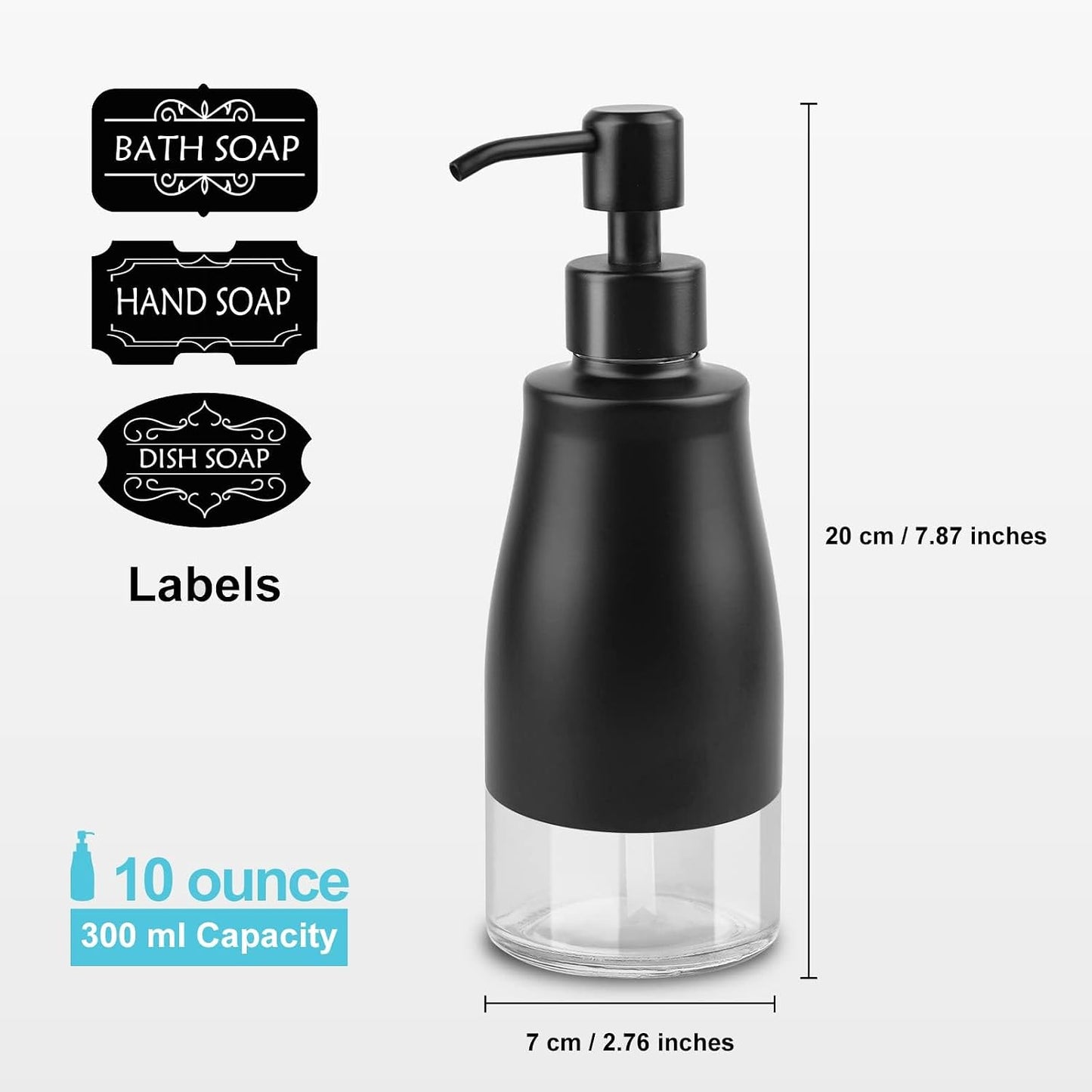 AUMIO 2-Pack Matte Black Dish Soap Dispensers with Non-Slip Silicone Pads | Stainless Steel Case & Glass Liner
