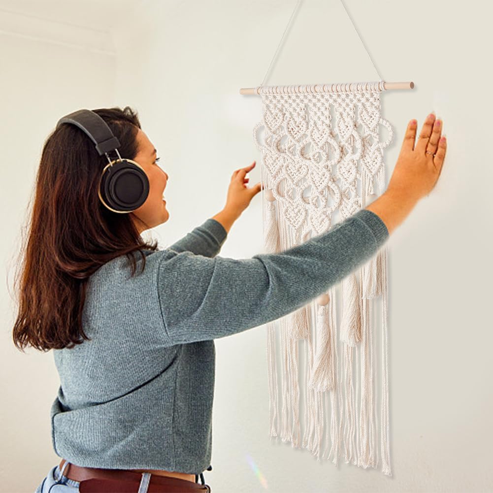 DIY Macrame Kit for Adults Beginners Bohemian Macrame Wall Hanging Ornament Creative Boho / White-8