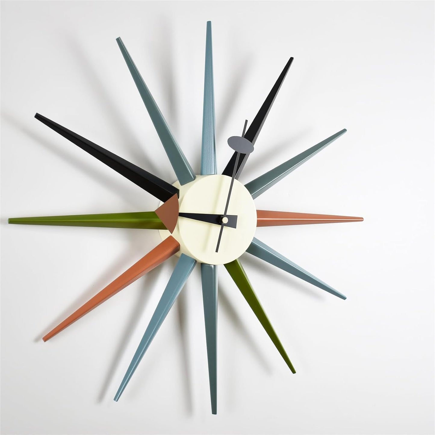 Large Sunburst Wall Clock 18 Inch, Mid Century Modern | Battery Operated, Silent Non-Ticking Quartz, Multicolor Solid