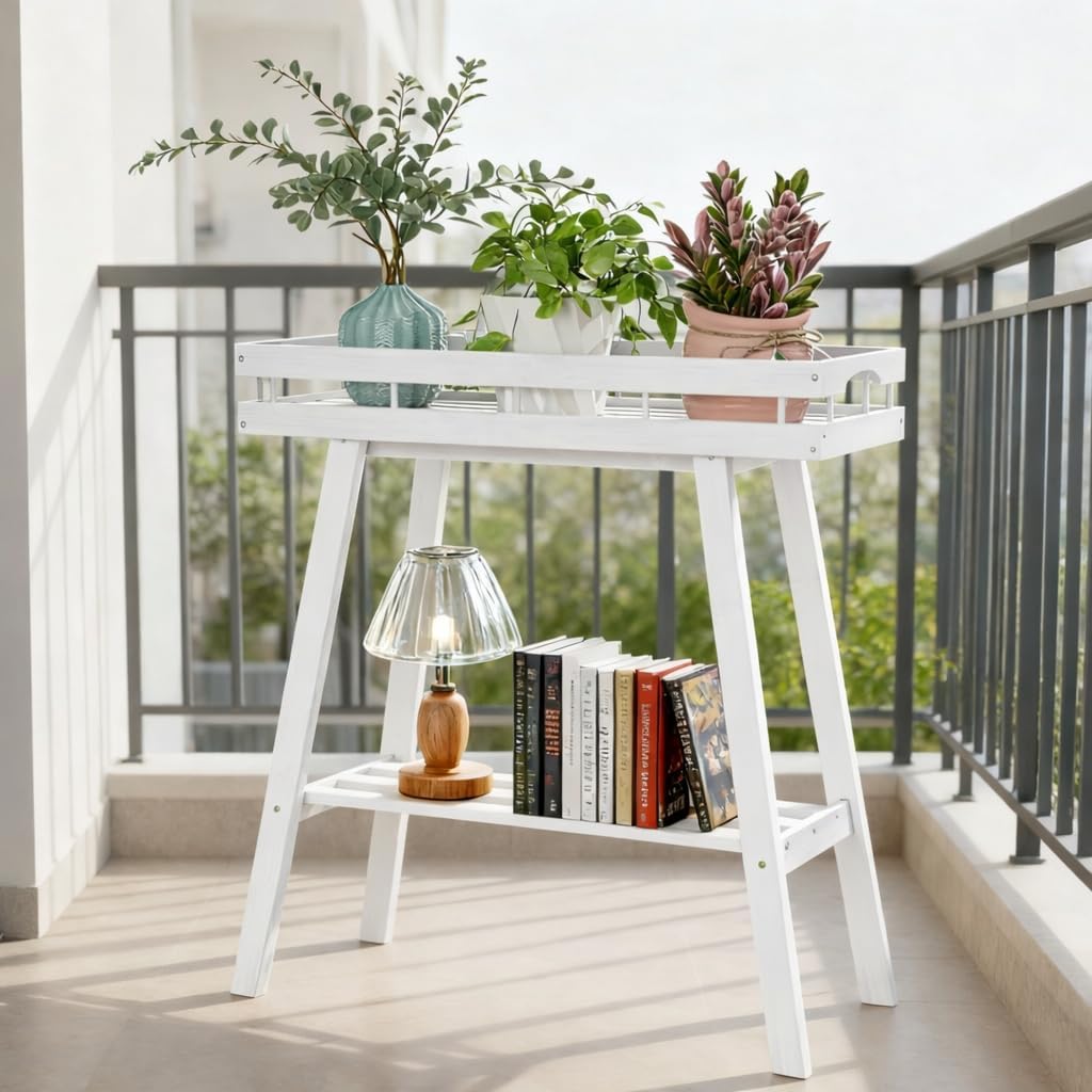BAMBANG Bamboo Plant Stand Indoor, 2 Tier Small Plant Table, Tall Plant Stand for Indoor Plants, Window Sill Plant